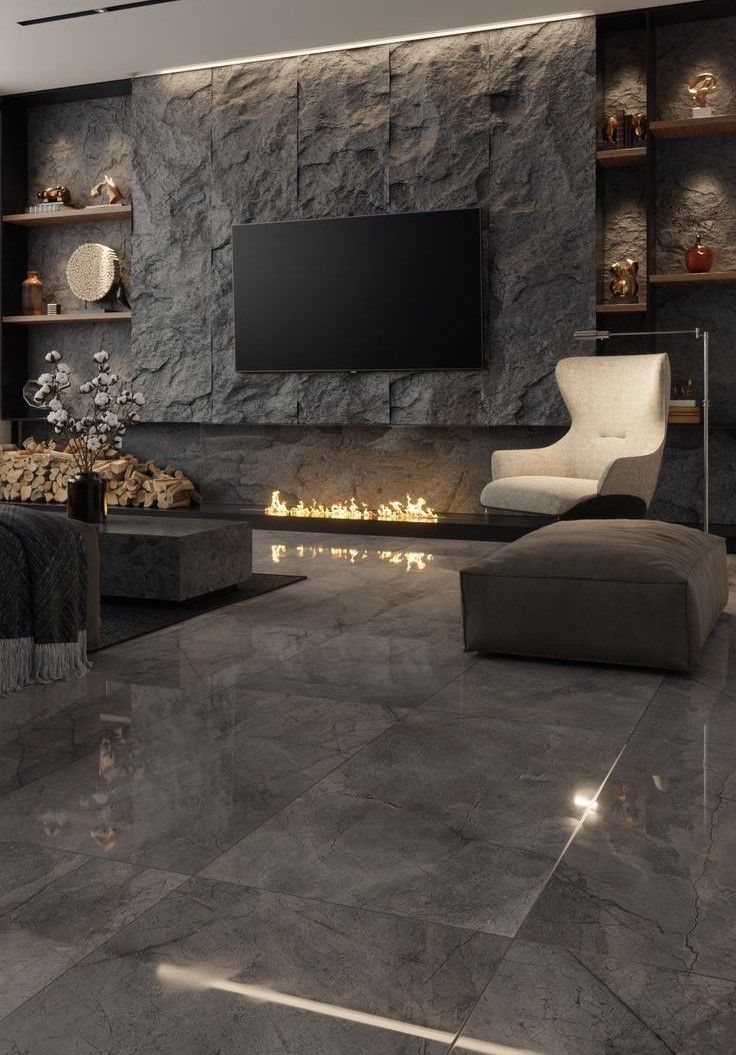 Modern TV wall with marble patterns