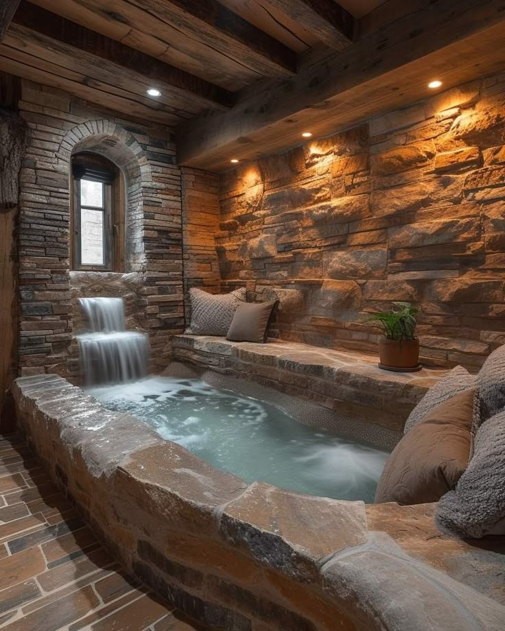 Luxury bathroom with natural stone shower