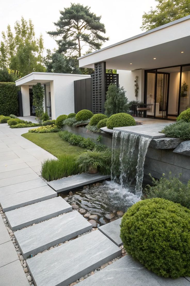 Beautiful water feature with landscaping